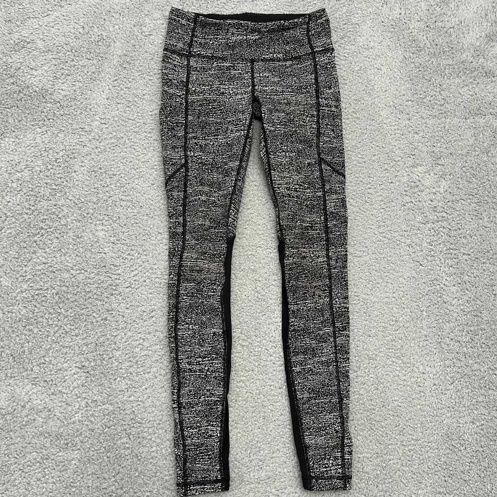 Lululemon Speed Up‎ Tight Women 4 Black White Excellent Mesh Pocket Leggings